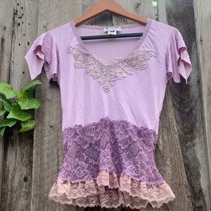 Hand made purple shirt with lace ruffles